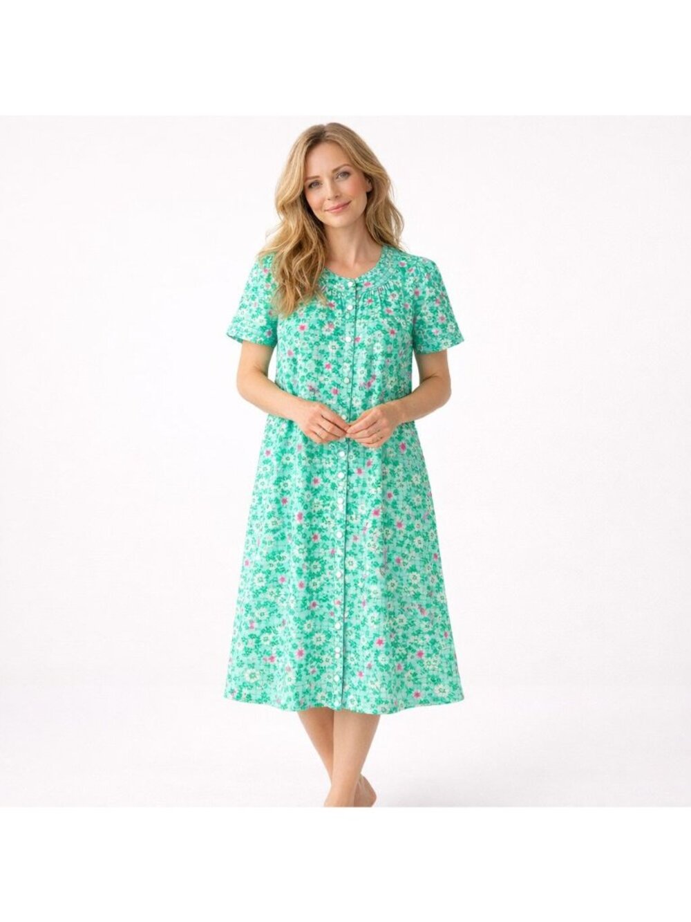 Lati Fashion Floral Nightgown Size L Housecoat VTG Snap Front Duster Cottagecore